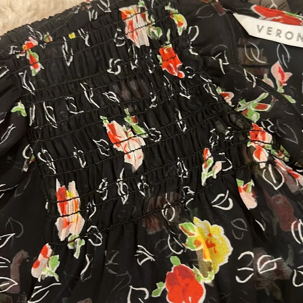 Veronica Beard Black Armeria Floral Print Long Sleeve Silk Dress Size 6 - Picture 10 of 10